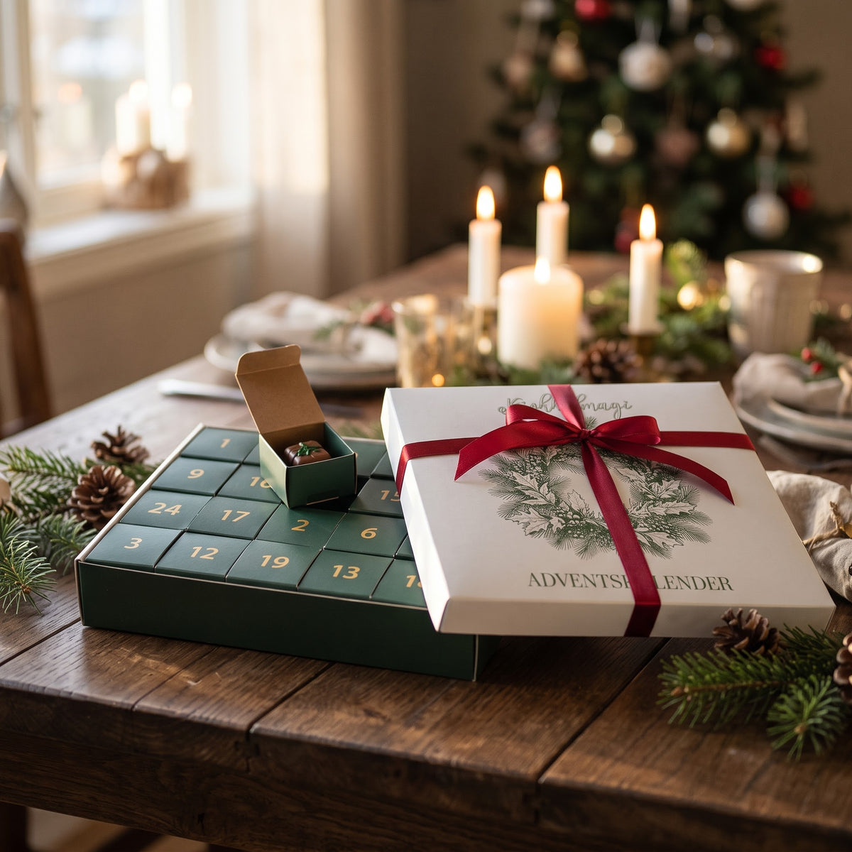 Håndlaget eksklusiv adventskalender -24 dager med sjokolademagi